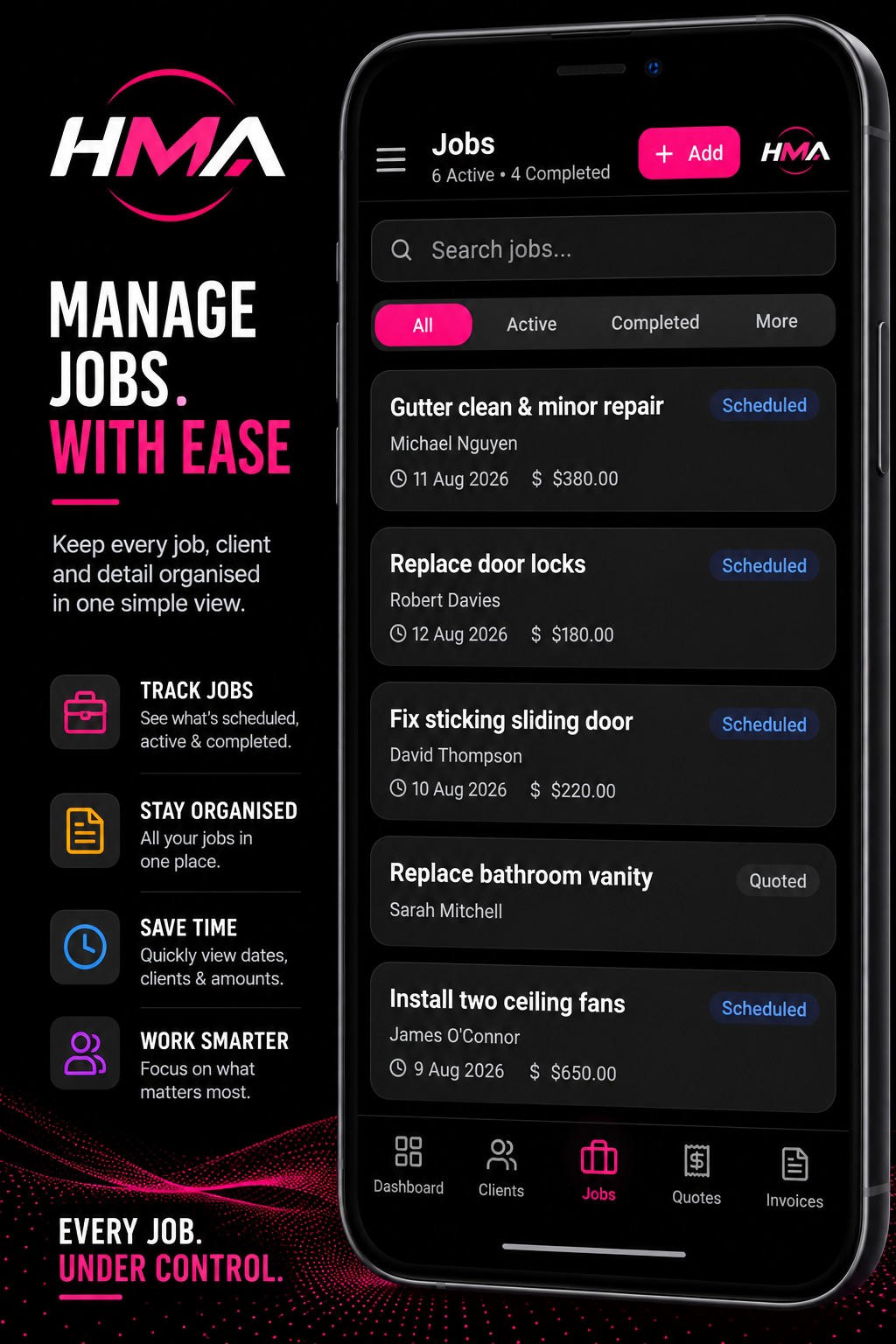 HMA jobs screen